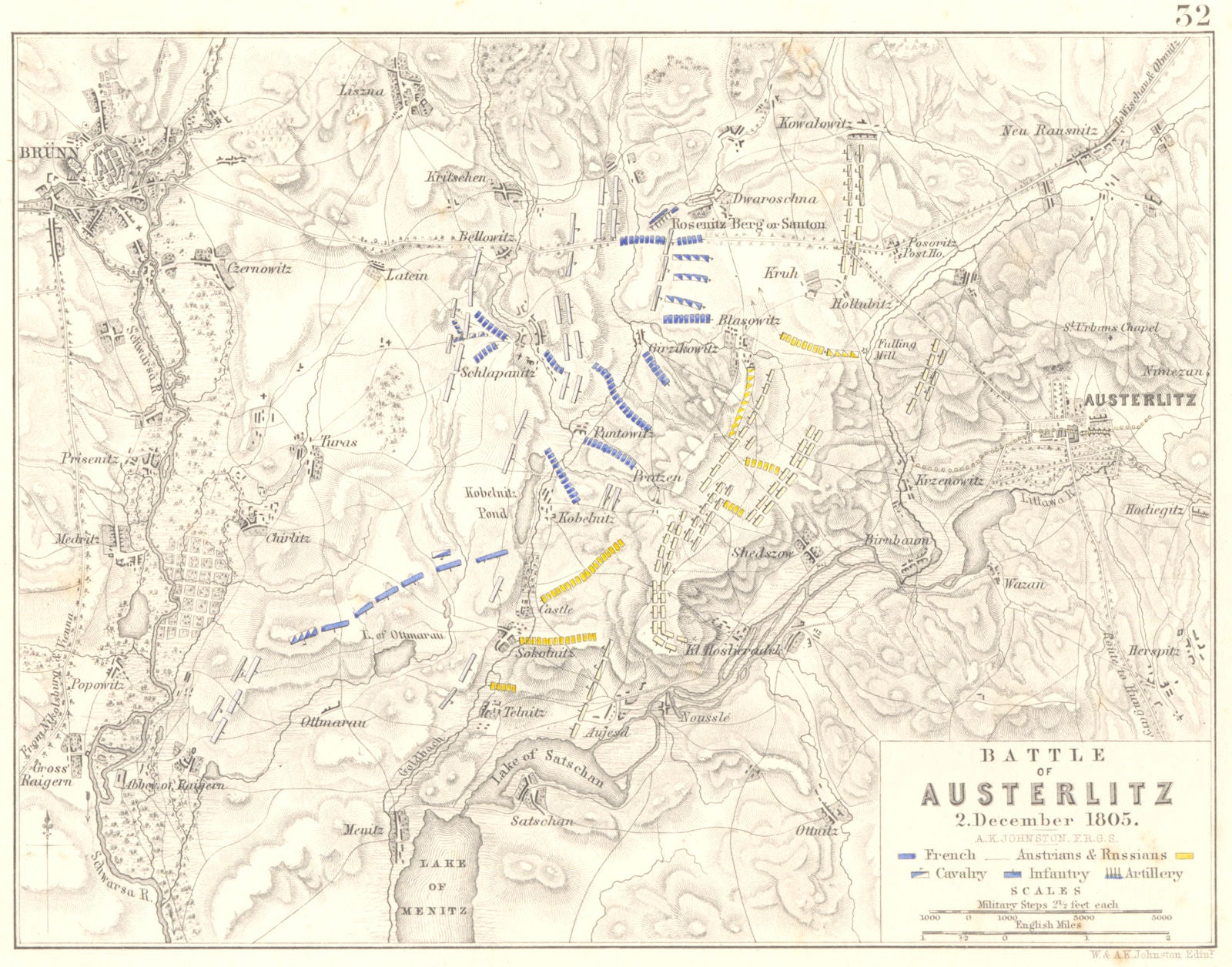 BATTLE OF AUSTERLITZ Slavkov u Brna December 1806. Czech Republic. Brno 1848 map